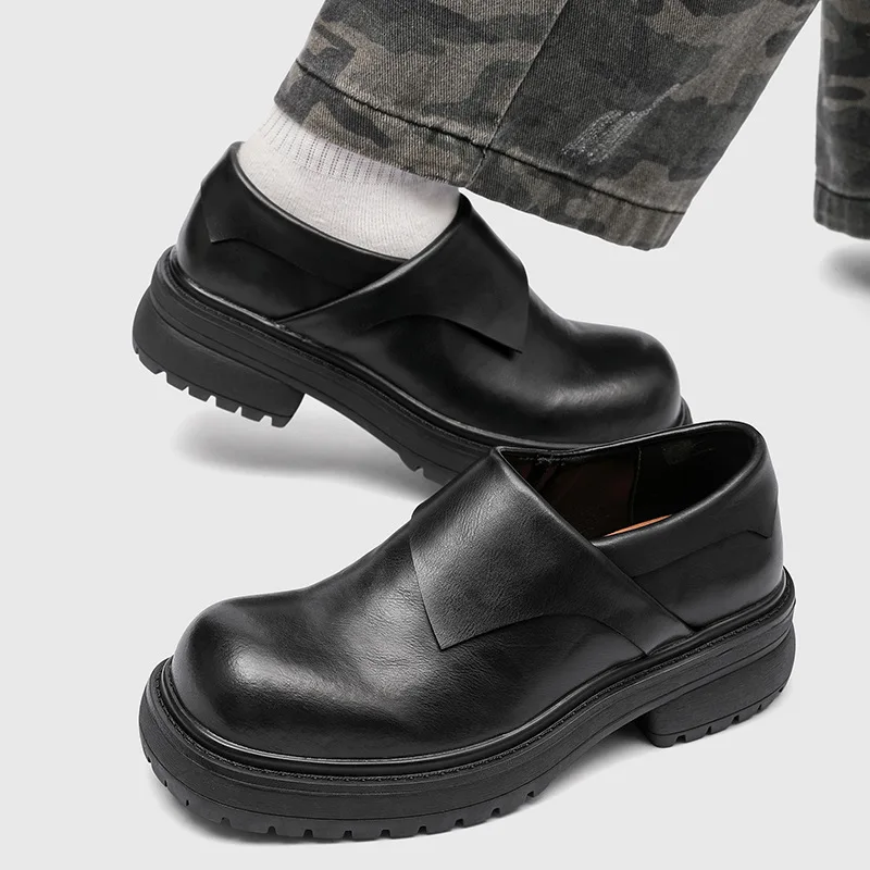 big size mens fashion wedding party original leather shoes slip-on platform driving shoe black designer loafers stylish footwear