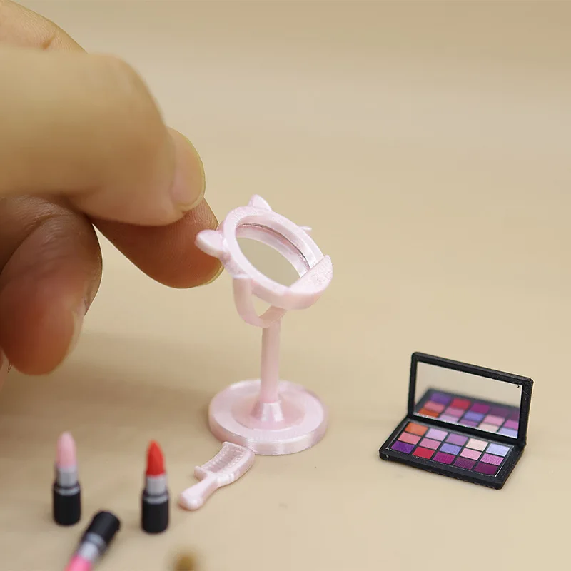 Dollhouse Villain Accessories mini Cosmetics Miniature Cute Makeup Mirror Lipstick Eye Shadow Makeup Brush Comb Model