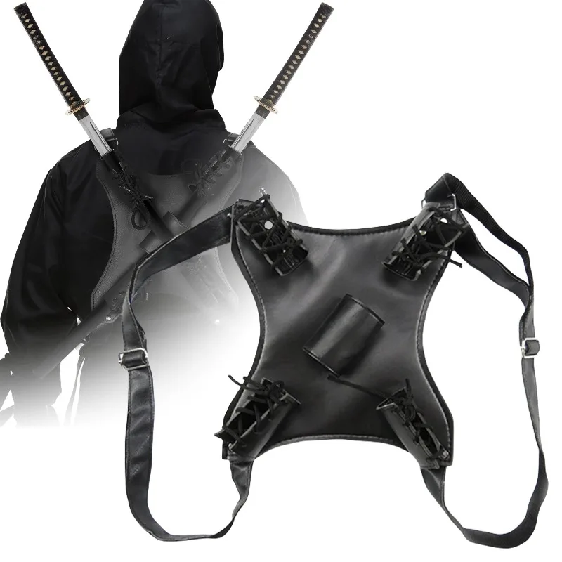 Leather Double Sword Back Harness Cosplay Back Holder Costume Accessory Knife Holder Display Swords Knives Hanging sword accesso