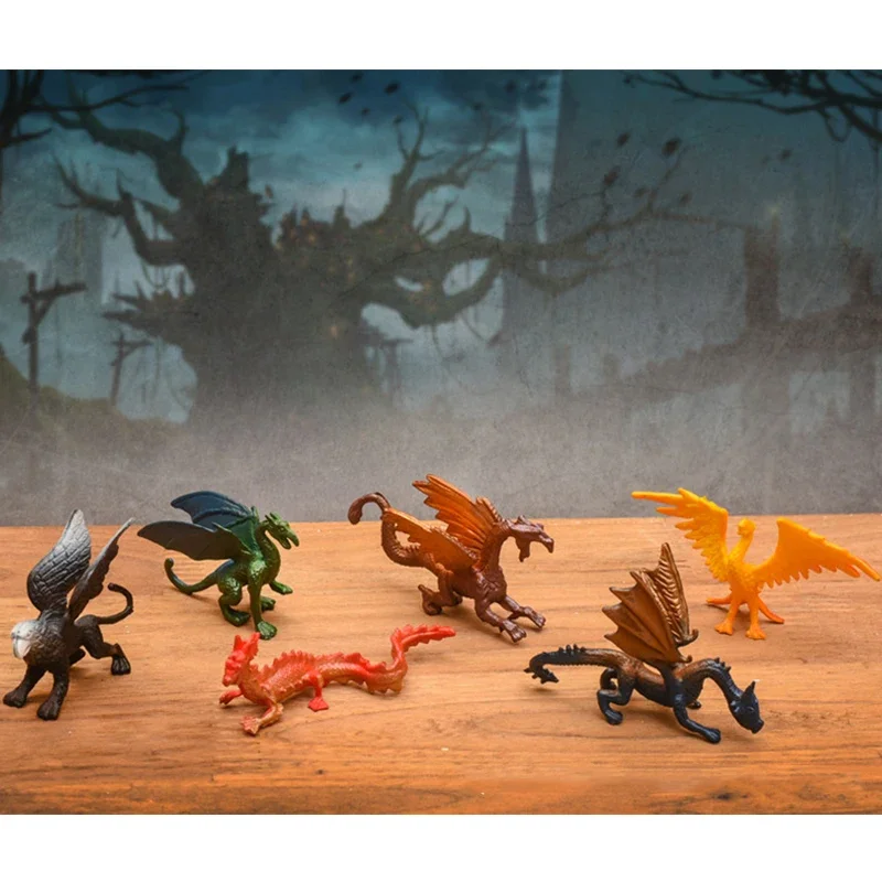 6Pcs Kids Simulation Solid Dinosaur Model Toys Mythology Legend Dragon Warcraft Mini Magic Dragon Phoenix Set Ornaments Animal