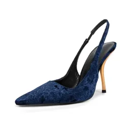 2025 European and American Sexy Metal High-heeled Pointed Back Hollow Sandals Women's Fashion Suede Runway Shoes