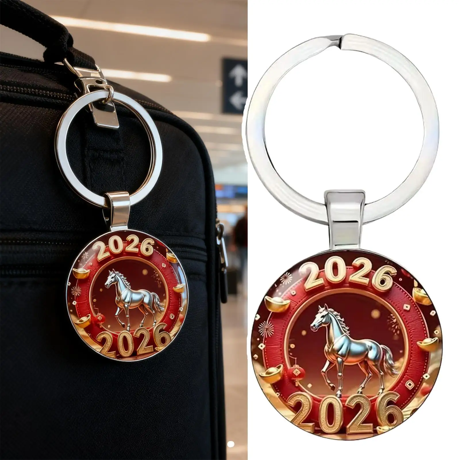 2026 Jahr des Pfers Schlüsselanhänger Anhänger 2D Rucksack Anhänger Chinesisches Neujahr Auto Ornament Niedliche Tasche zum Aufhängen für Kinder Erwachsene