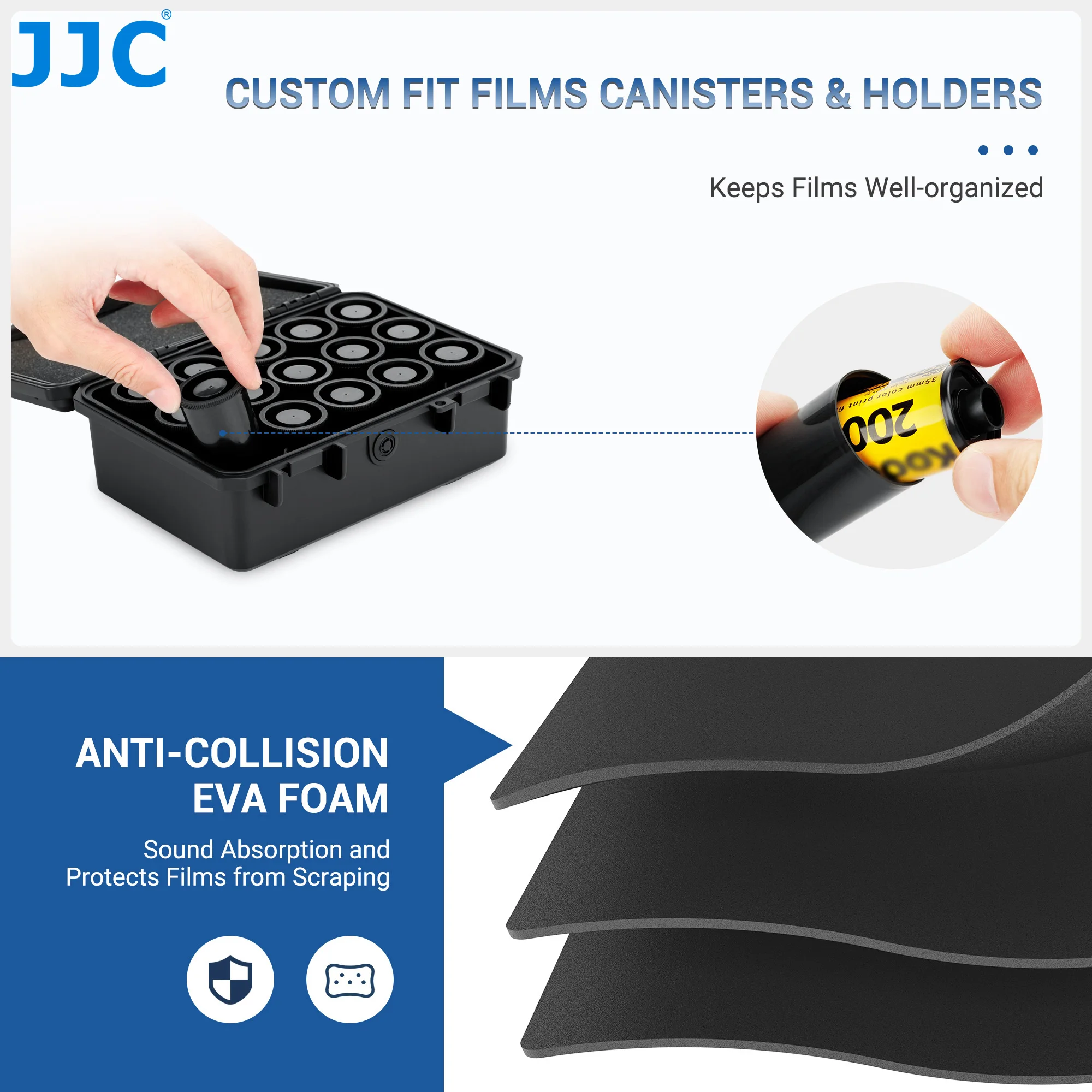 JJC Heavy Duty 35mm Film Case Holder for 15 Rolls of 35mm 135 Film IP67 Waterproof and Light-Sealed Film Roll Storage Container