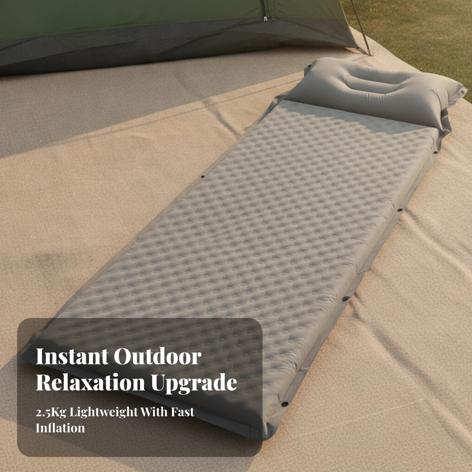 Inflatable Sleeping Mat with Pillow Compact Camping Sleeping Pad with Pillow Self-Inflating Pad with Foam Padding Thick Bedding