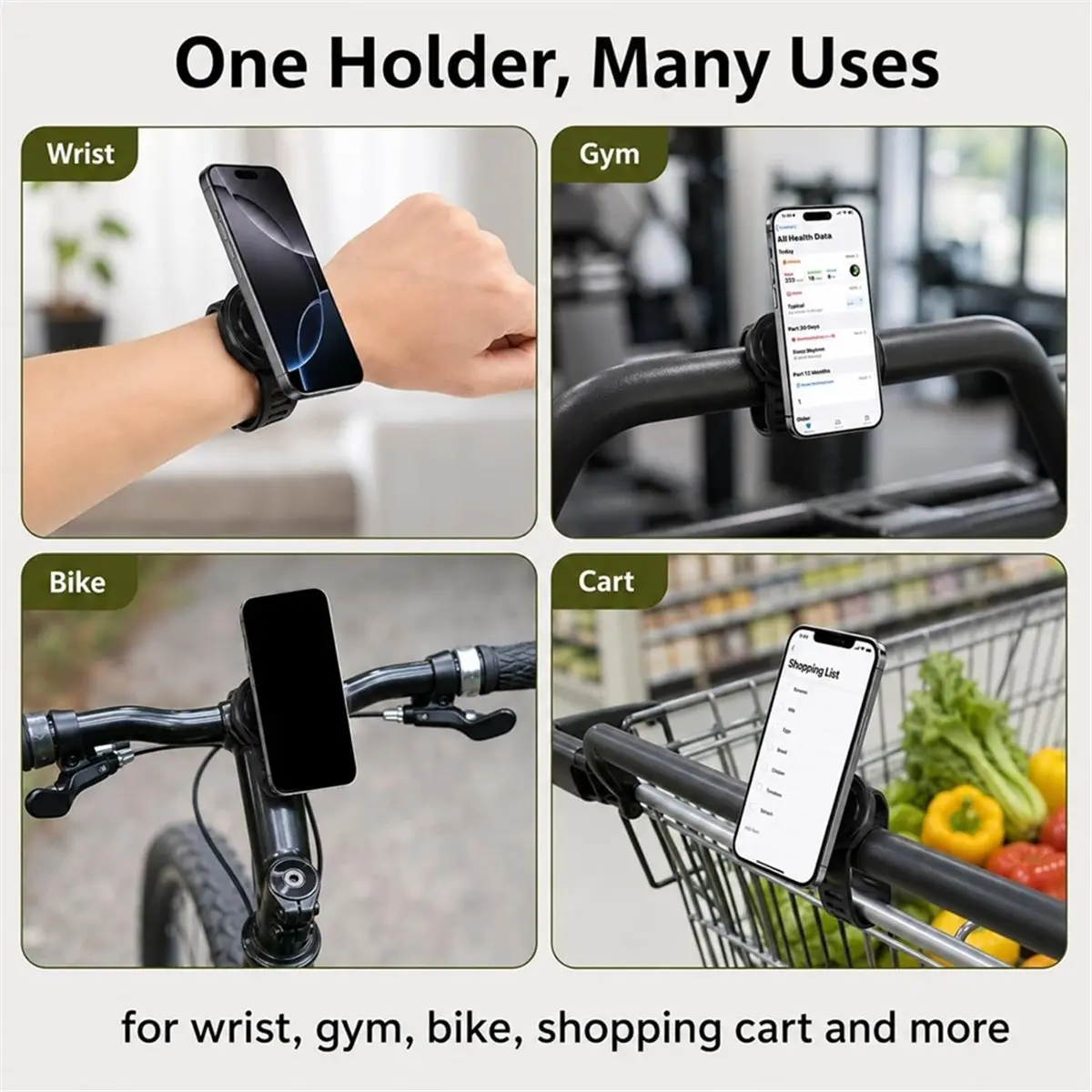 Magnetic Phone Holder for Stroller, Gym, Bike & Golf Cart Mount with Strong Grip Strap Mobile Phone Wrist Strap Holder