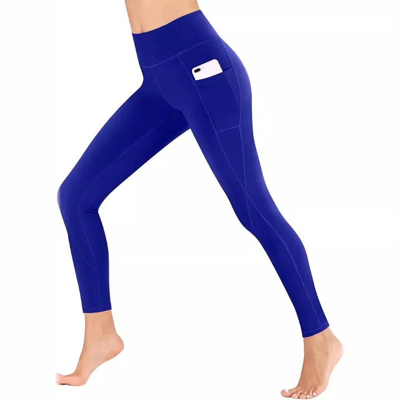 Raise Waist and Buttocks Pocket Yoga Pants Women Solid Fitness Sports Leggings High Waist Elastic Gym Tights Female Trousers