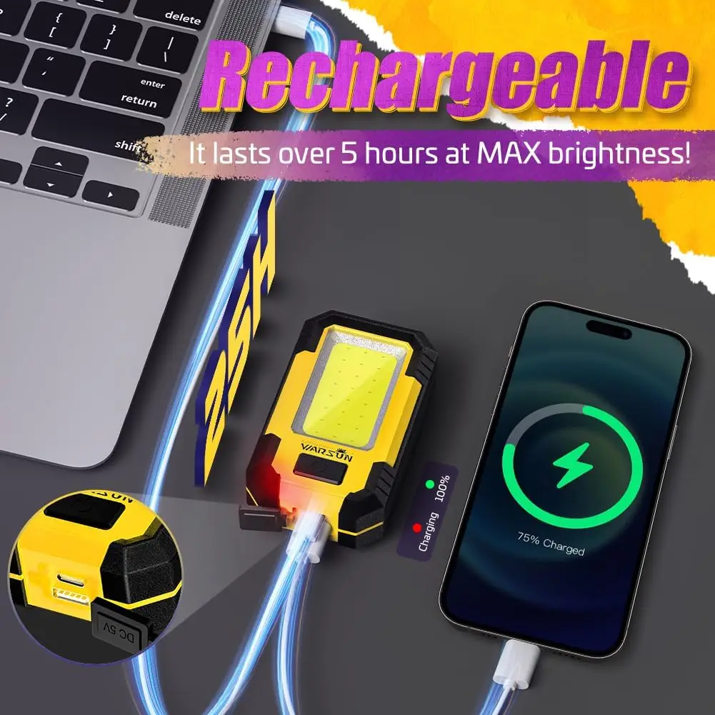 WARSUN LED Work Light Y36 Rechargeable Magnetic Portable Mechanic Worklight Super Bright for Car Repairing, Camping