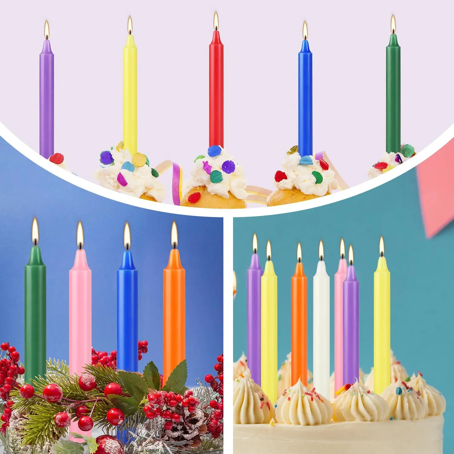 20 Colorful Small Stick Candles, Drip-Free, Smoke-Free, Unscented, Hand-Poured, High-Quality, Suitable for Various Places and Holidays. We Only Use