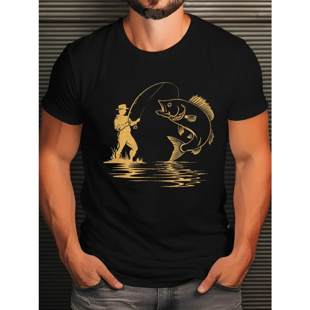 Lustiges Karpfen-Sport-T-Shirt für Herren, Sommer-Angler-Shirt, Freizeit-Harajuku-O-Ausschnitt 3D-T-Shirt für Männer