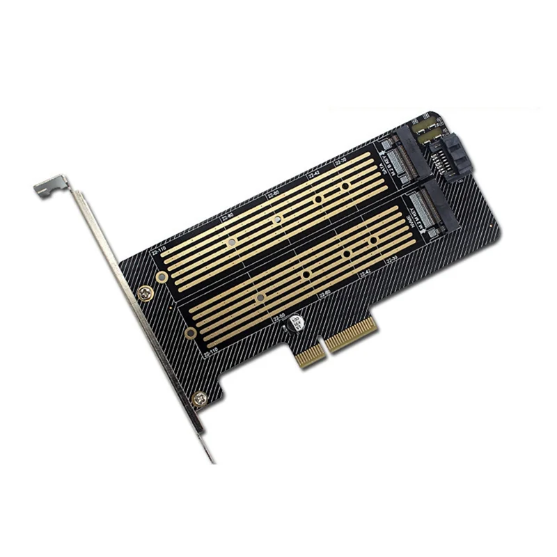 AT87-M.2 NVMe NGFF SSD to PCIE X4 X8 X16 Card Slot SATA Dual Disk Adapter Expansion Card Supports MKey BKey Wiring