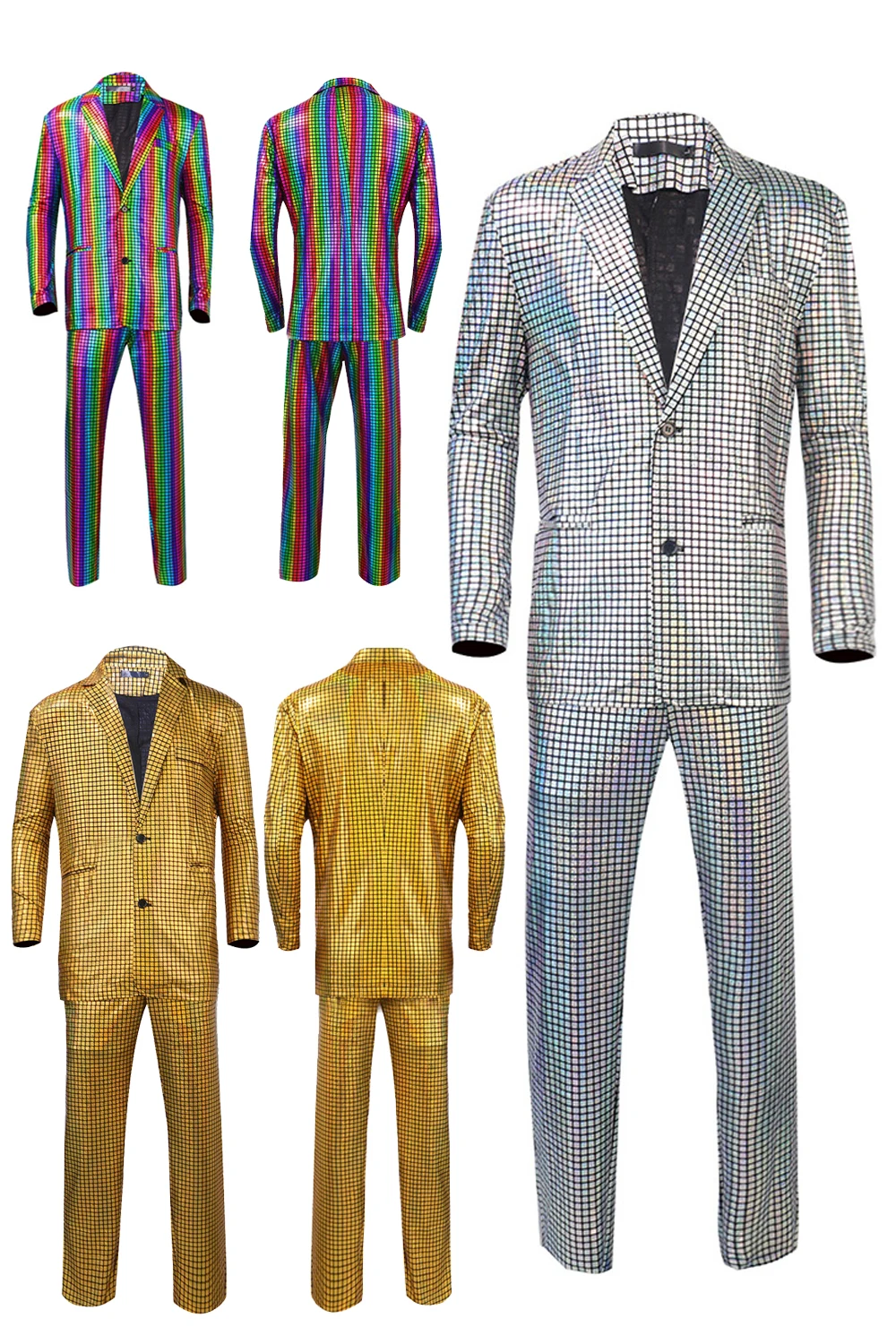 

Retro 70S 80S Disco Dance Cosplay Costume Colorful 70S Vintage Coat Pants Set Halloween Carnival Suit Disguise Male Men Adult