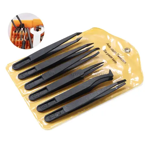Antistatic Carbon Fiber Tweezers Watch Repair Tool Plastic Tweezers For Watchmaker Watch Trimmer Tweezers Carbon Fiber Tool 6pcs