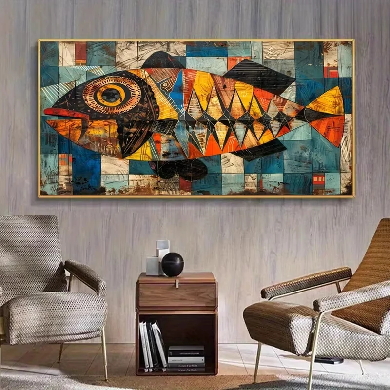 Modern Abstract Colorful Fish Poster and Prints Colorful Geometry Canvas Painting Wall Art Picture for Living Room Home Decor