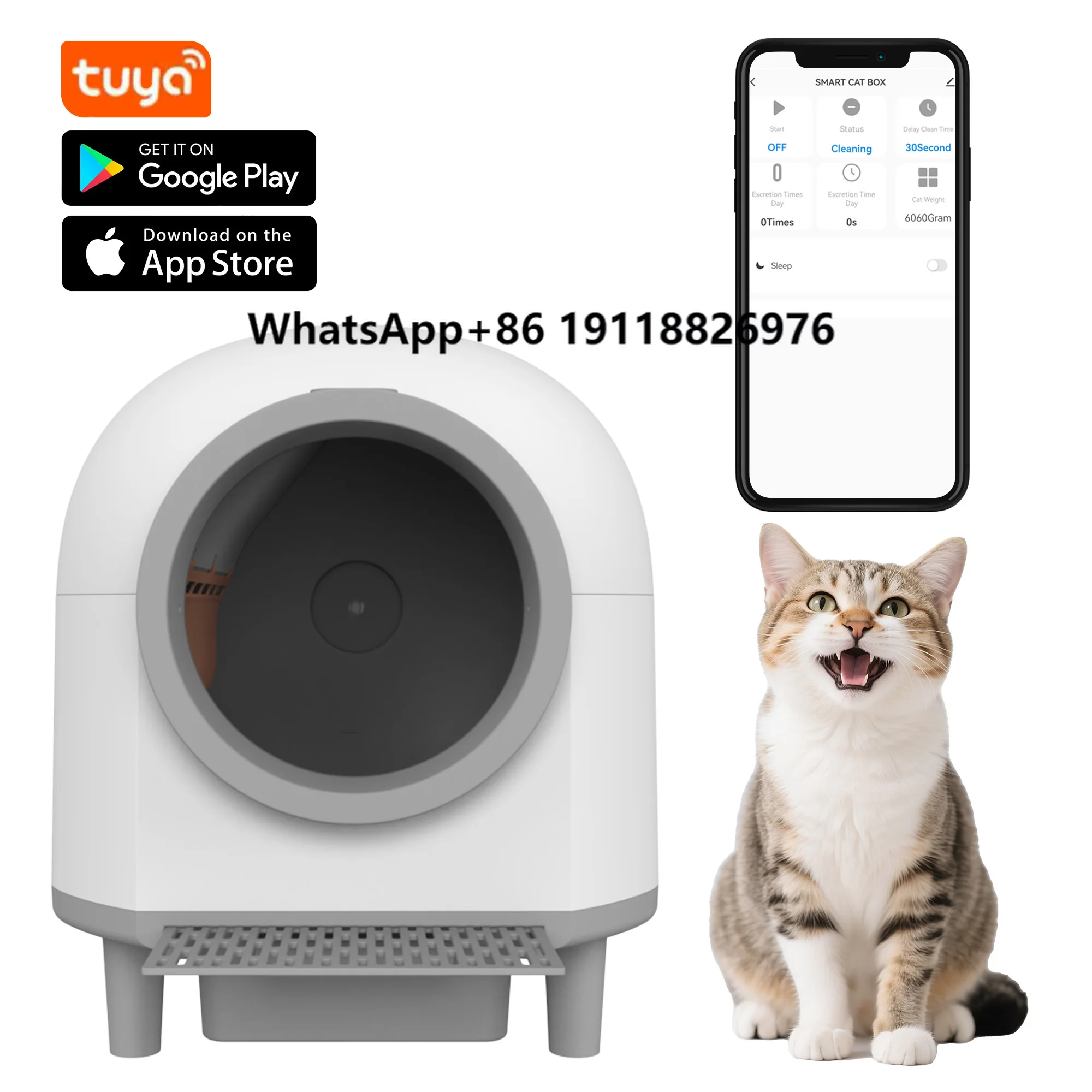 

No Smell Electric Box Automatic Timed Cat Toilet TUYA App Control Self Cleaning Cat Box for 3.3-17lbs Cats