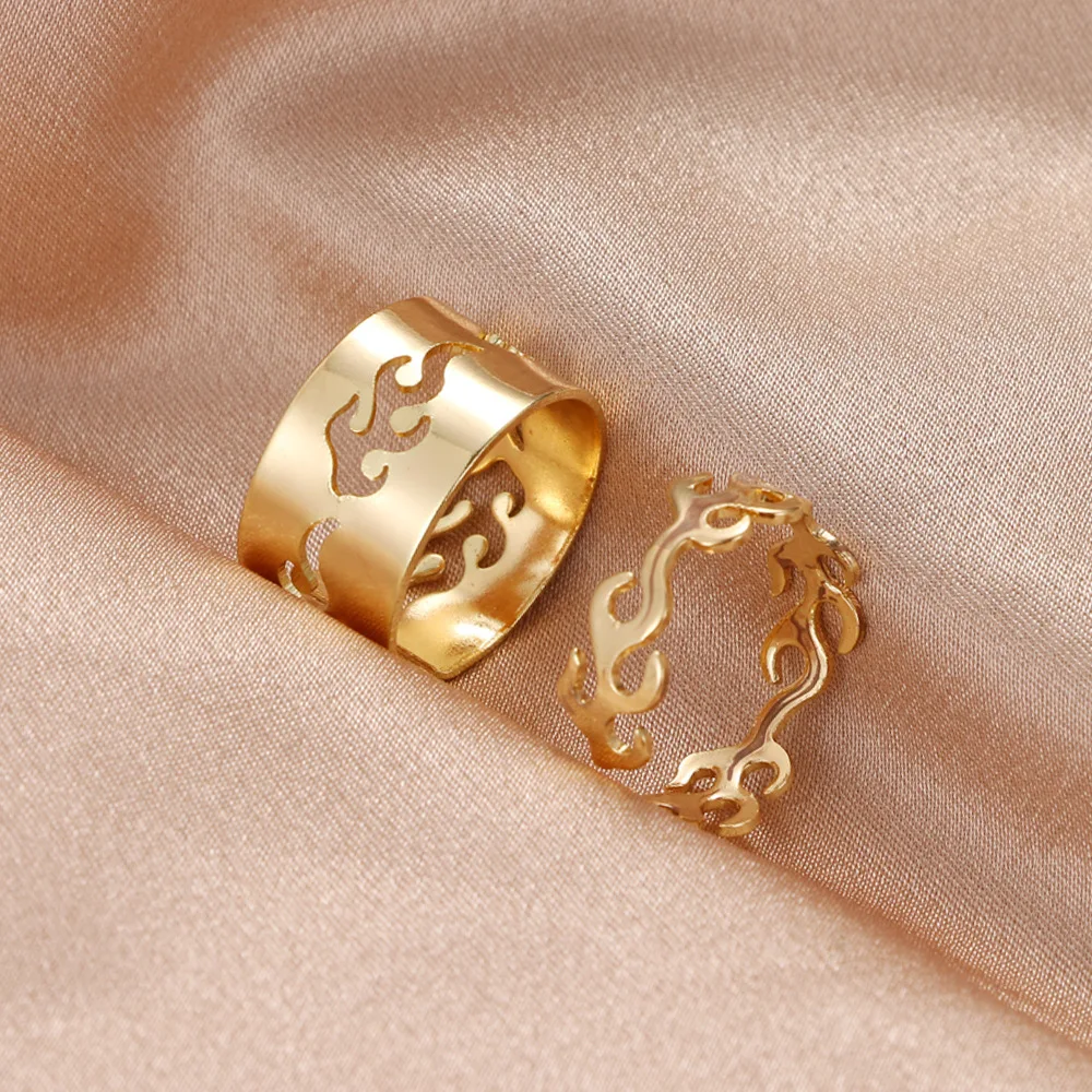 Open Metal Ring Set Fashion Vintage Flame Rings Moon Star Butterfly Heart Set Ring Electroplated Geometric Shapes