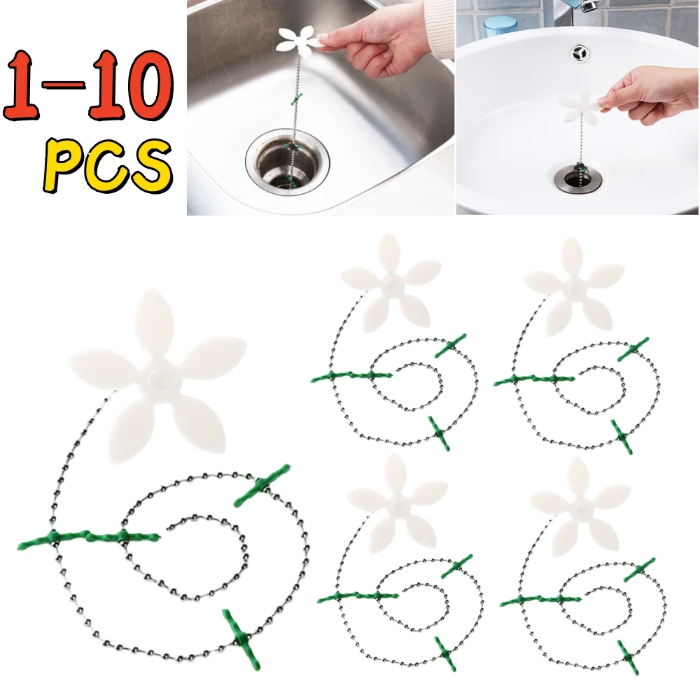1 ~ 10 Uds. Cadena de Limpieza del cabello de ducha de flores pequeñas, drenaje Premium, recogedor de pelo, colador de drenaje de baño de flores, cadena receptora de pelo
