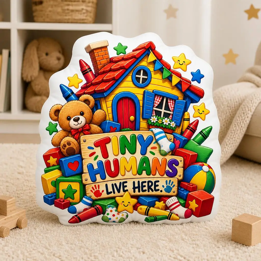 Tiny Humans Live Here Plush Pillow Kids Room Decor Family Housewarming Gift Stuffed Cushion Shaped Throw Pillow Home Decor