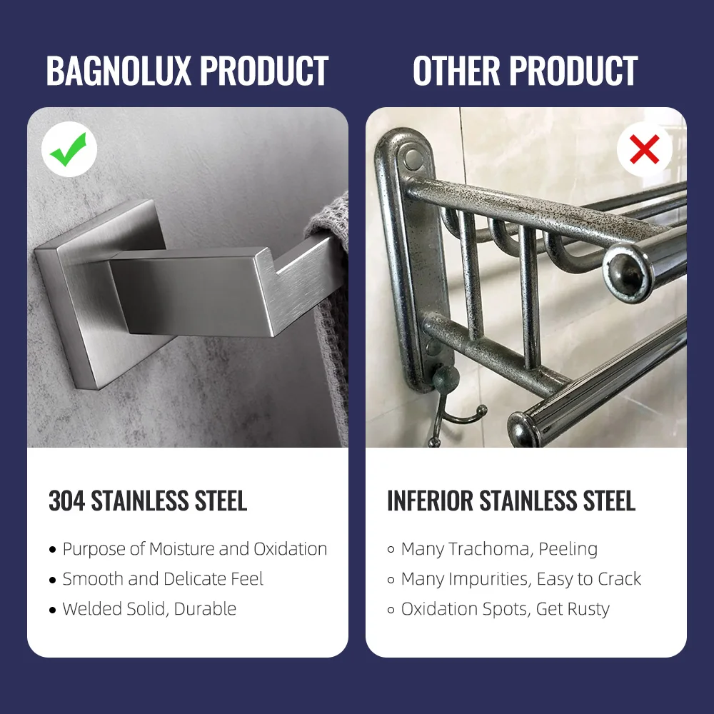 اكسسوارات الحمام مجموعة 304 الفولاذ المقاوم للصدأ منشفة بار مجموعة الملابس مربع هوك حامل المناشف الورقية فرشاة المرحاض جدار مذكرة التفاهم #5