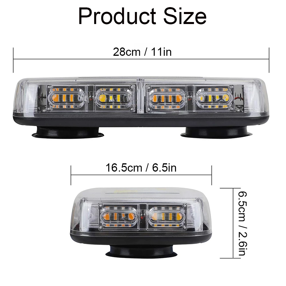 48LED Roof Top Strobe Lights Car Emergency Safety Warning Flashing Light Police Beacon for 12-24V Trucks Construction Vehicles