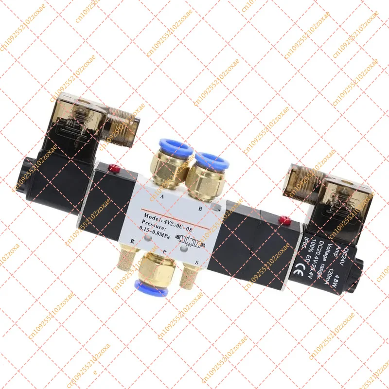 4V220-08 Pneumatic Solenoid Valve 5 Way 2 Position 1/4 DC12V 24V AC110V 220V with 4-12mm Fitting Air Control
