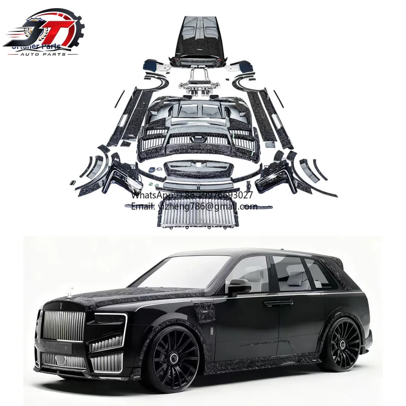 JT M Style 2025 Dry Carbon Fiber Body Kit For Rolls Royce Cullinan Front Side Skirt Diffuser Grille Headlights Hood Exhaust Scre