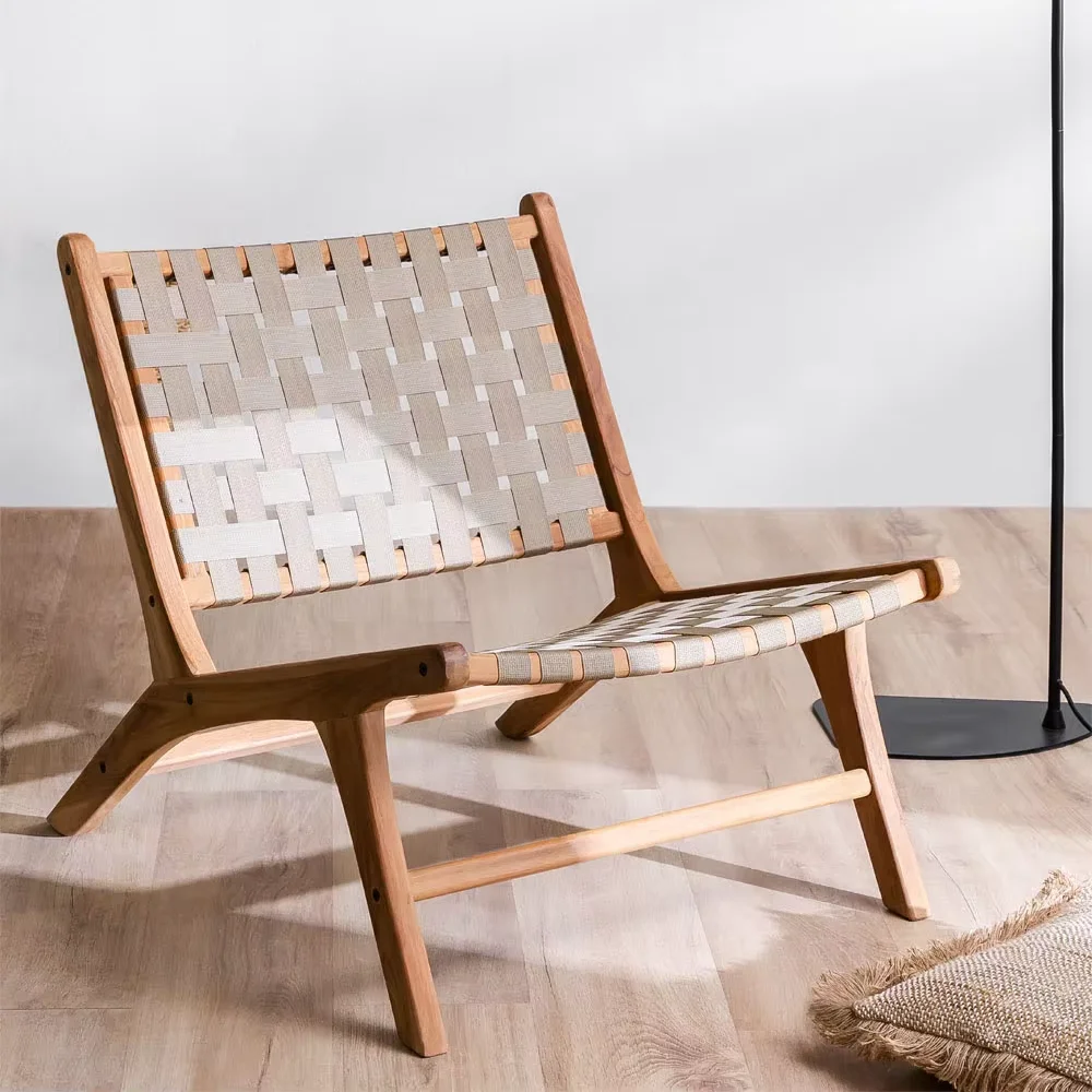 

Современный дизайнерский стул из настоящего тикового дерева, новый модный стул с откидной спинкой, высококачественный плетеный низкий табурет из ротанга, уличный стул с откидной спинкой, не складывается