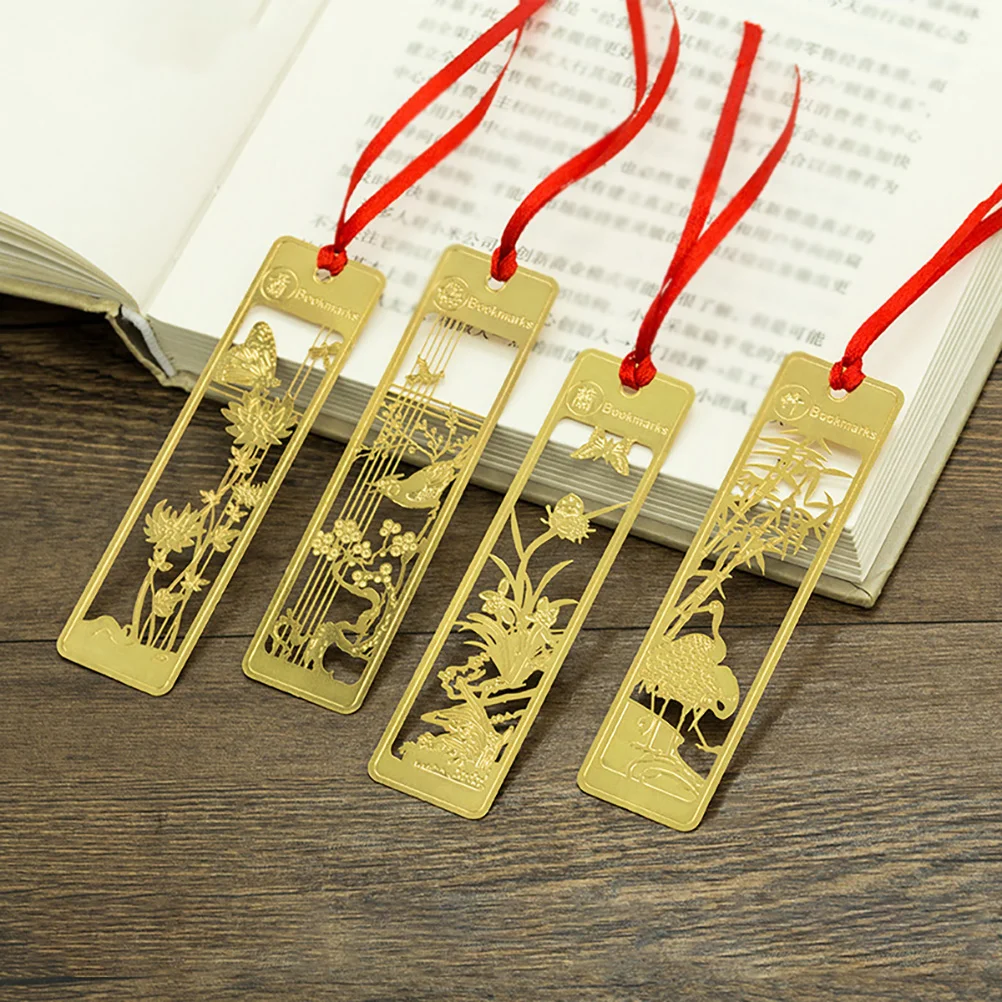 

4 Pcs Hollow Bookmark Clips Bookmarks Chinese Style Metal Planner Vintage Page Marker