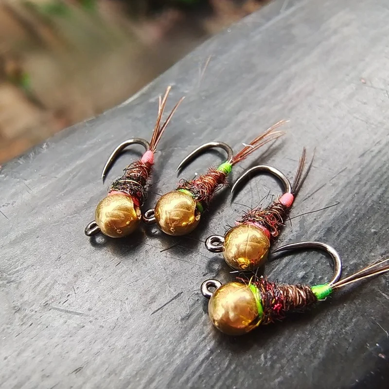 1 Stück Neuer Sinkender Wolfram-Kopf Nymphen-Fliegenköder, Jighead Nymphenfliegen-Set, Realistische Insektenköder, Angelköder-Zubehör