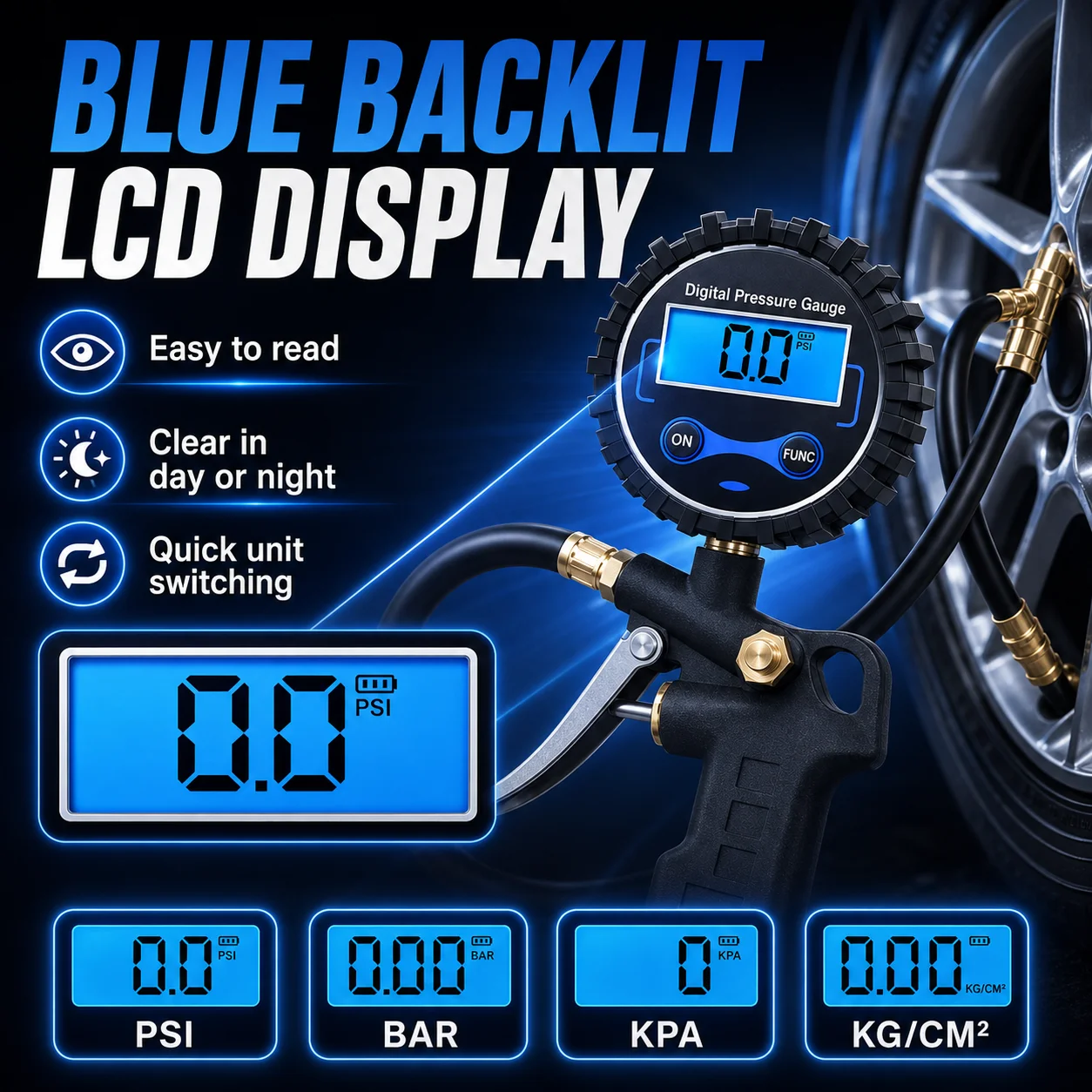 Digital Tire Pressure Gauge Inflator Deflator Tool Metal ABS Air Chuck with LCD Display for Car Truck Motorcycle Tire Care Kit