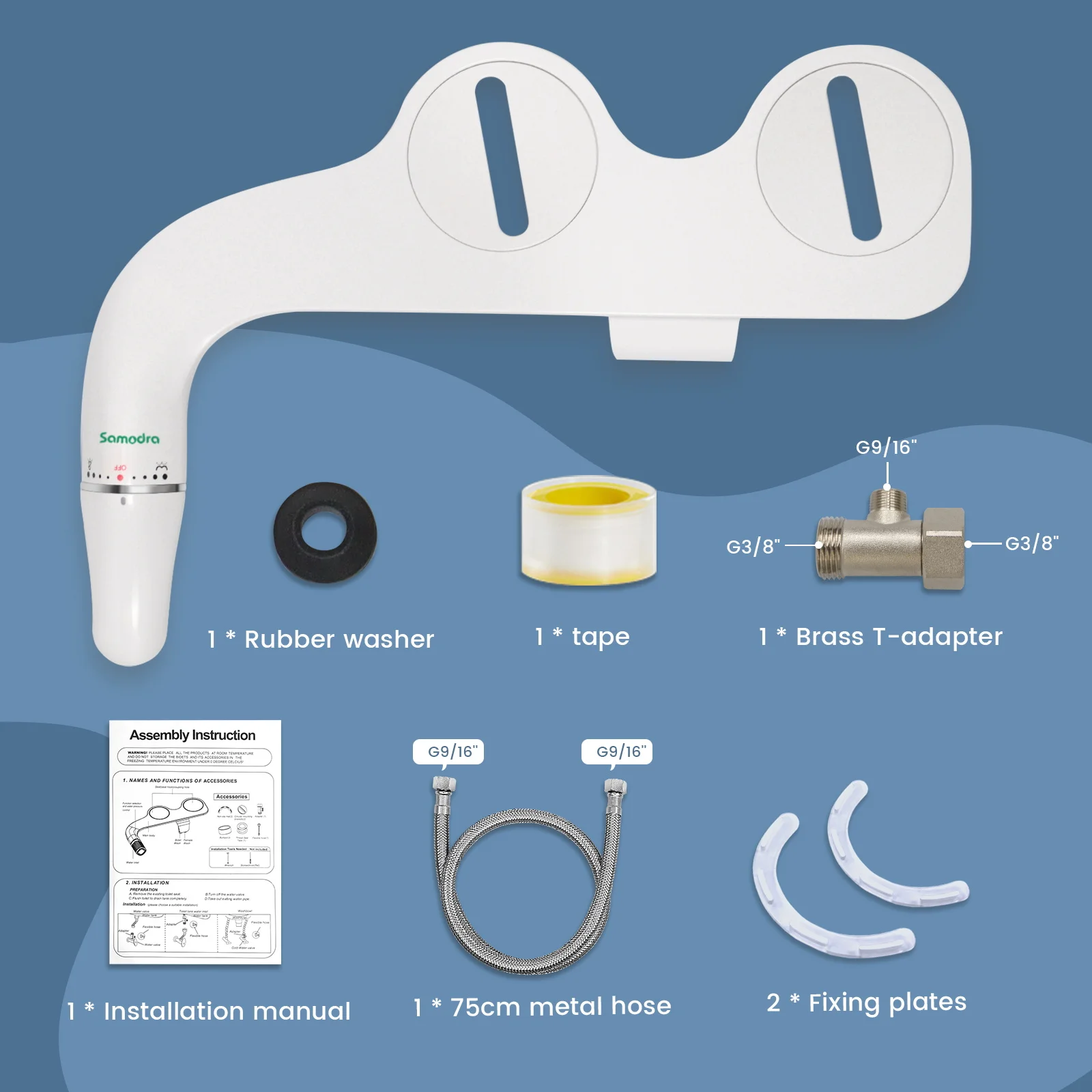 SAMODRA-Acessório Ultra Slim Bidé para Assento Sanitário, Bico Duplo, Pressão De Água Ajustável, Pulverizador De Cu Não Elétrico