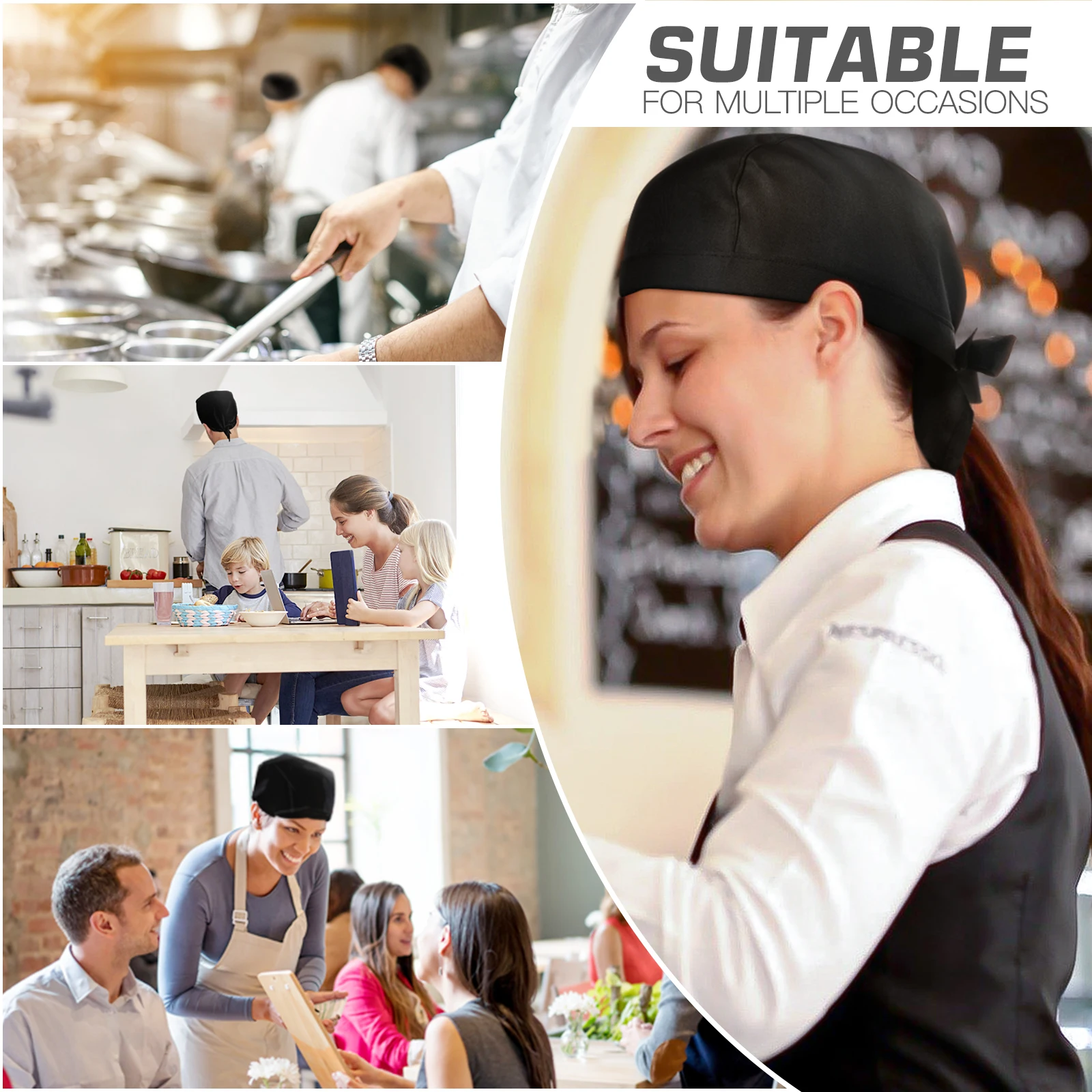 3 個シェフ帽子ターバン男性女性耐久性のあるレストランワークキャップ制服アクセサリーシェフ帽子