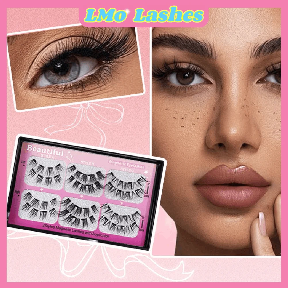 رموش مغناطيسية طبيعية ثلاثية الأبعاد 3 أزواج رموش مغناطيسية صندوق شحن رموش مصنوعة يدويًا هدية كاذبة دعم قابل لإعادة الاستخدام #5