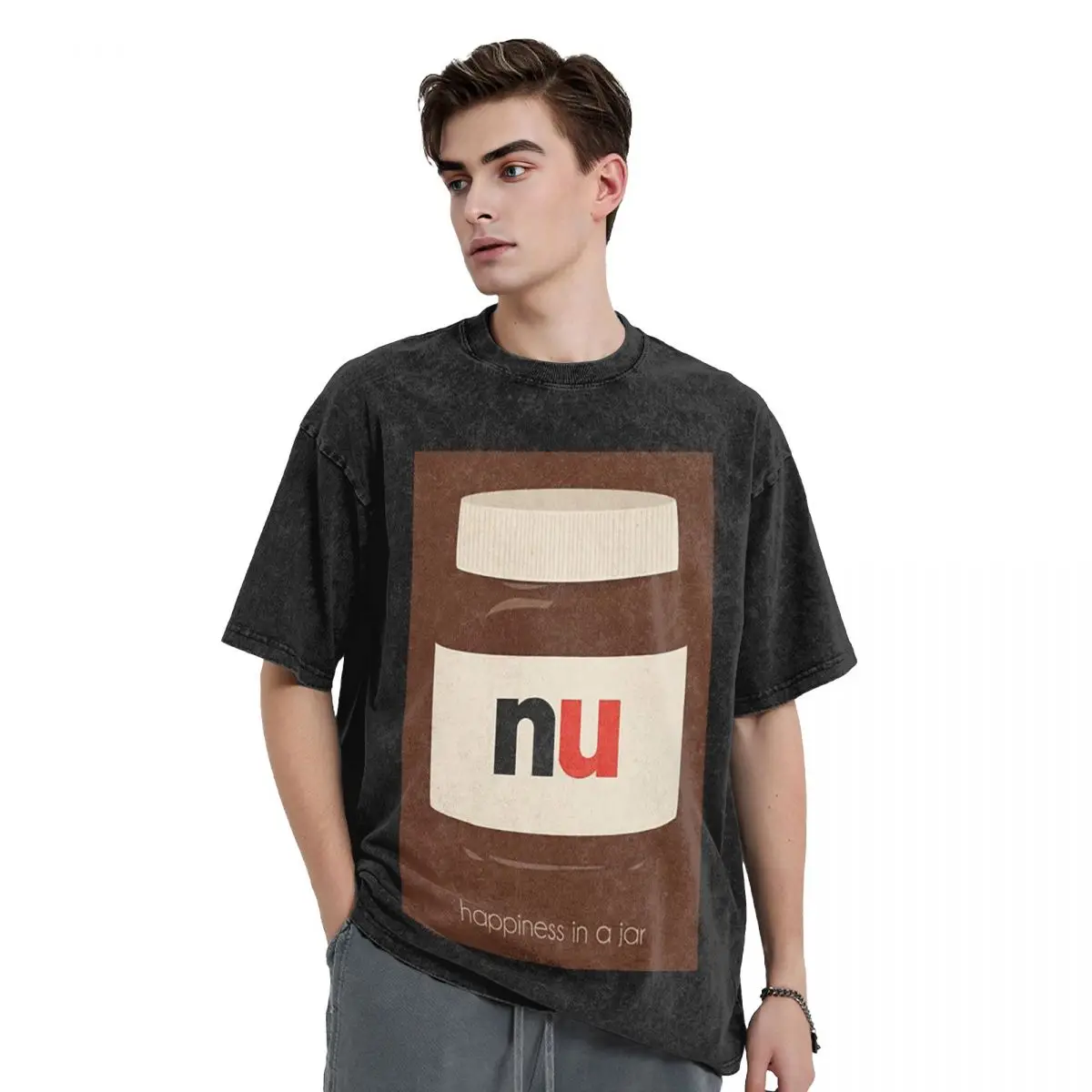 Nutella Cutie Washed T Shirts Vintage Short Sleeve Hip Hop T-Shirt Streetwear Tops Tees for Men Women