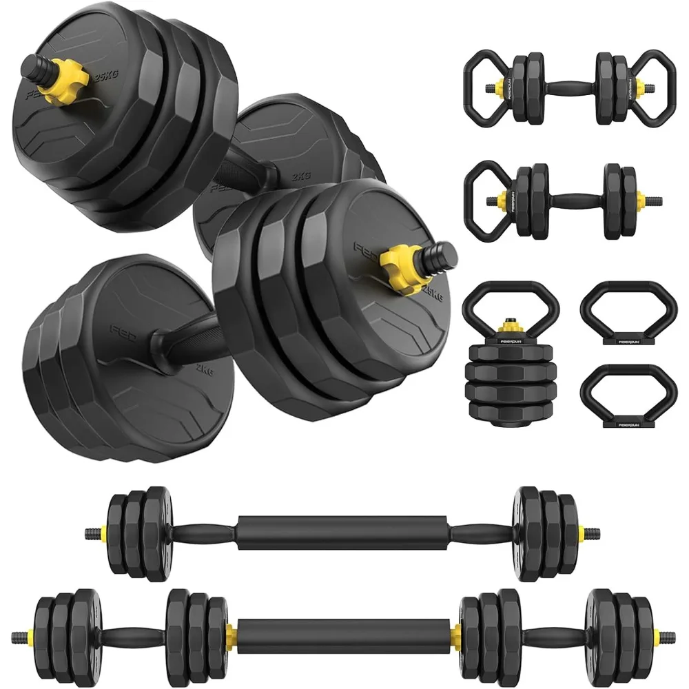 

Adjustable Dumbbells, 40/60/90lbs Free Weight Set with 4 Modes, Used as Barbell, Kettlebells, Push up Stand, Fitness Exercises