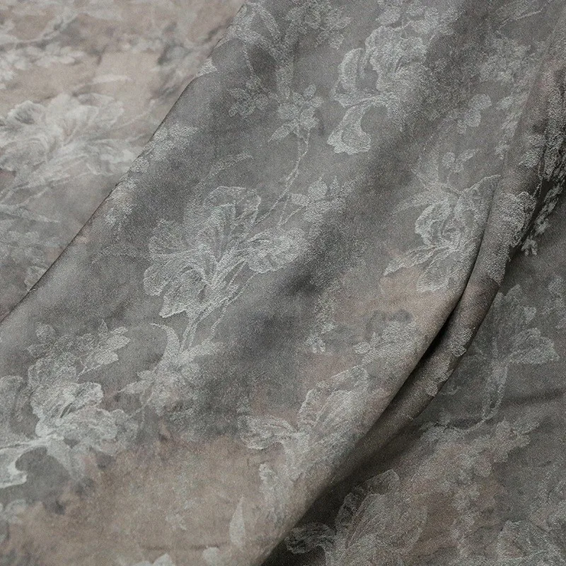 

Leaf tie-dye plant mud dyeing grass and wood silk fragrant crepe jacquard fabric nostalgic color designer