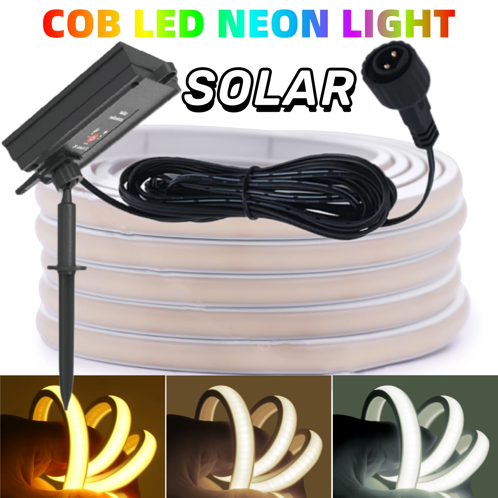 Tiras de luz de neón Solar COB de 24V, 320LED/M, cinta autoadhesiva, cuerda de diodo LED IP67, RA90, luz de fondo regulable, blanco frío Natural