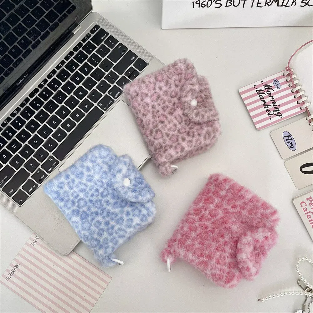 Cute Leopard Print Plush Coin Purse, Soft Faux‑fur Mini Card Pouch Portable Small Storage Wallet For Women Girls