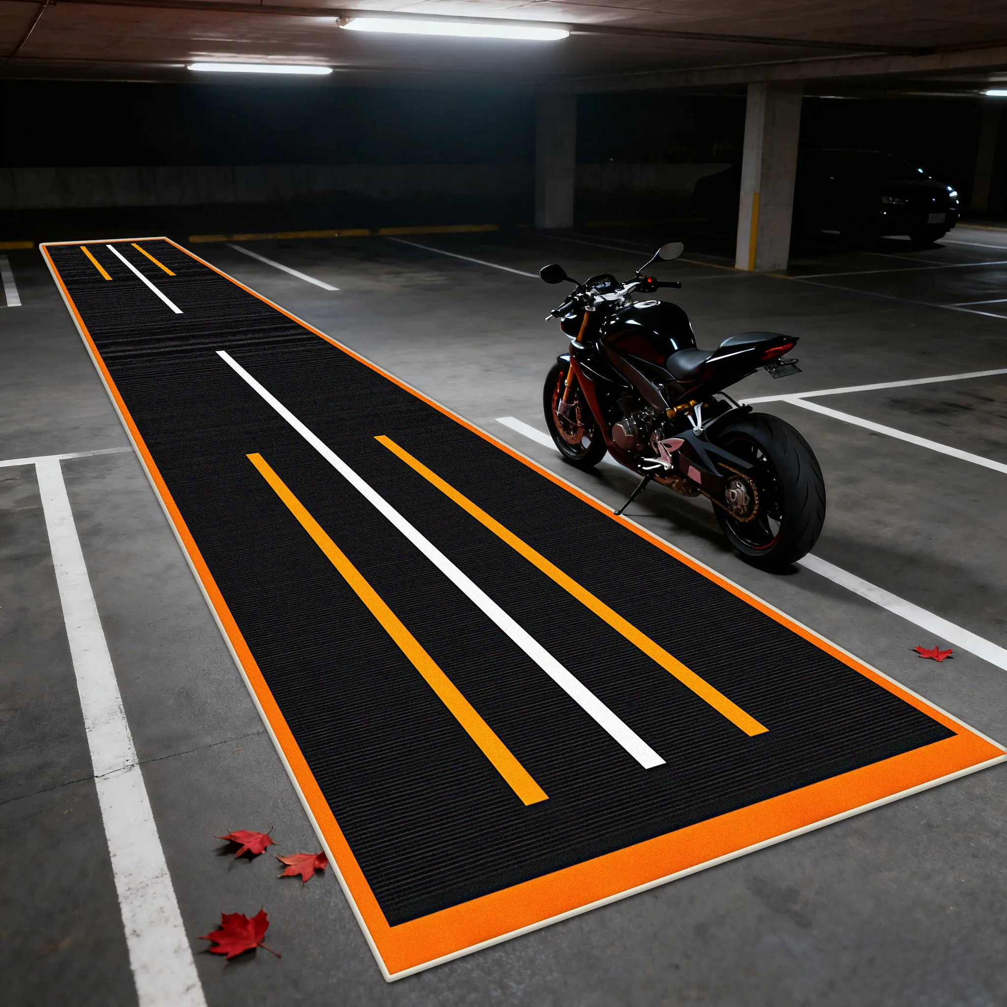 

Black Modern Parking Lot Striped Long Runner Rugs Decor Motorcycle Easy Clean Washable Mat Living Room Garage Universal Carpet