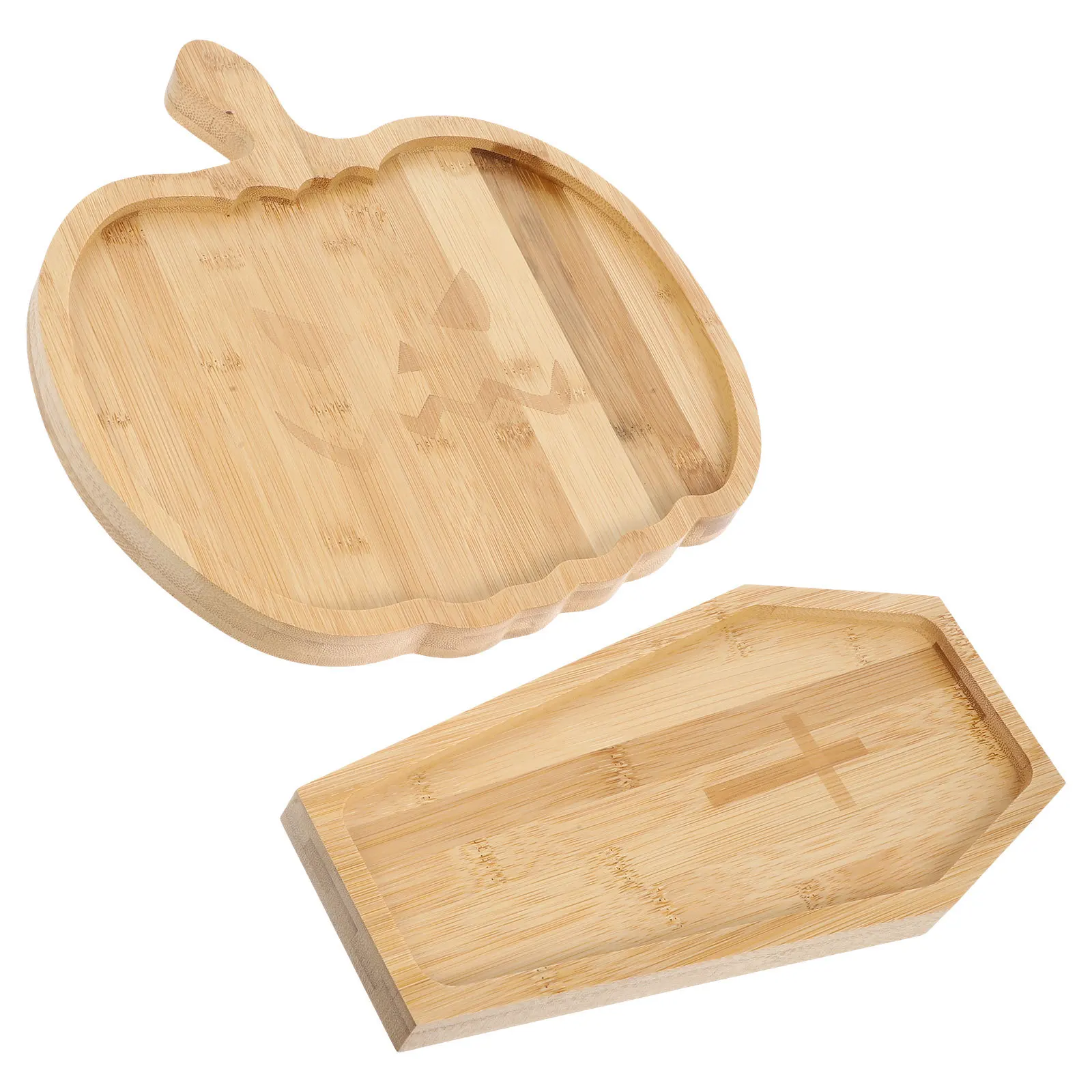 

2Pcs Pumpkin Wooden Serving Tray Food Tray Snack Plate Cake Dessert Holder Reusable Fruit Display Party Platter