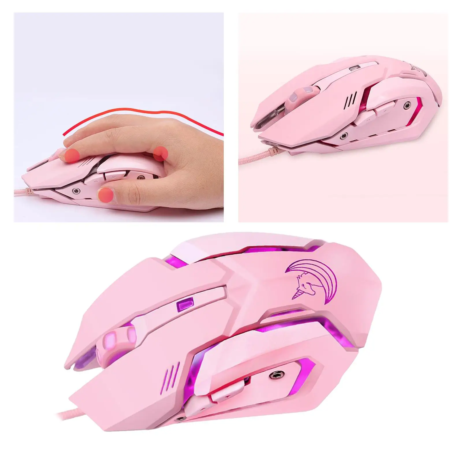 Colorful LED Backlit USB Gaming Mouse Silent for Laptop PC Gamer Pink