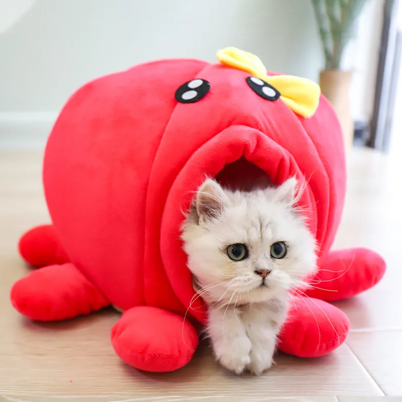 Creative Cartoon Octopus Shaped Cat Nest Semi Enclosed Warm Dual-use Small Dog Pet Nest Pet Supplies