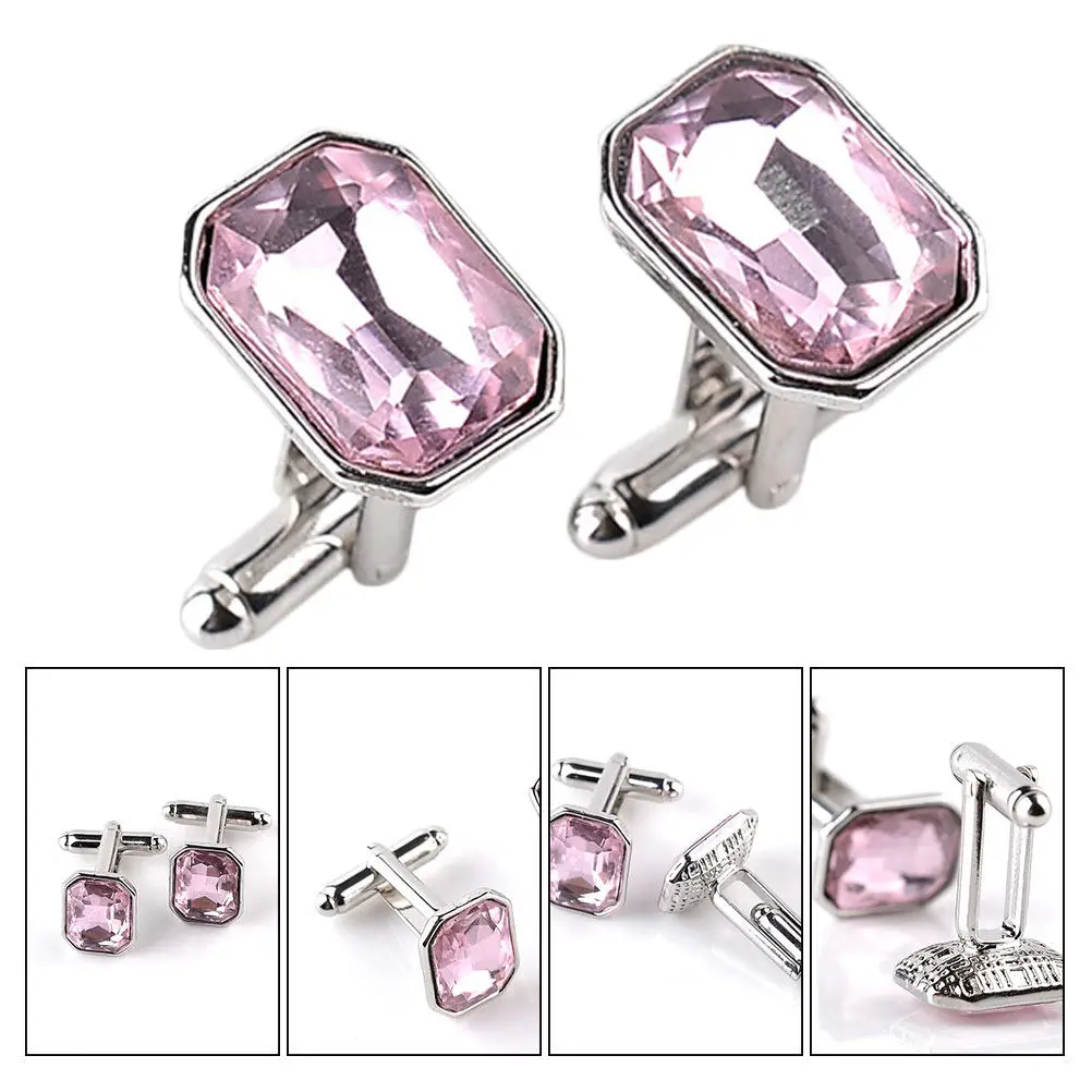 1Pair Diamond Look Cufflinks High Polish Rhinestone Sleeve Buttons Elegant Fashion Cuff Link for Party Office Daily Wear Gift