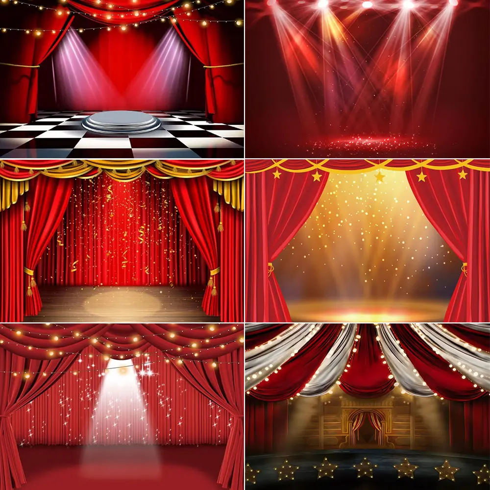 

Red Theater Curtain Stage Light Circus Tent Baby Birthday Party Photography Backdrops Photo Backgrounds Decoration Photo Studio