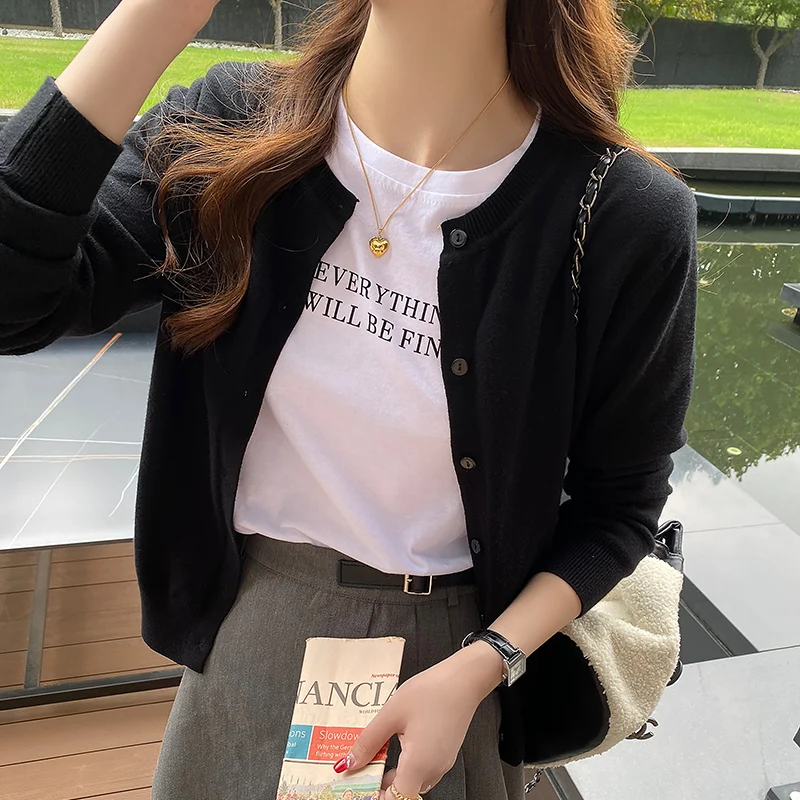 Gebreide Trui Vrouwen Vesten Nieuwe Lange Mouw O-hals Zwart Gebreide Trui Vest Vrouwen Tops Knitwears Sueters De Mujer Q1321