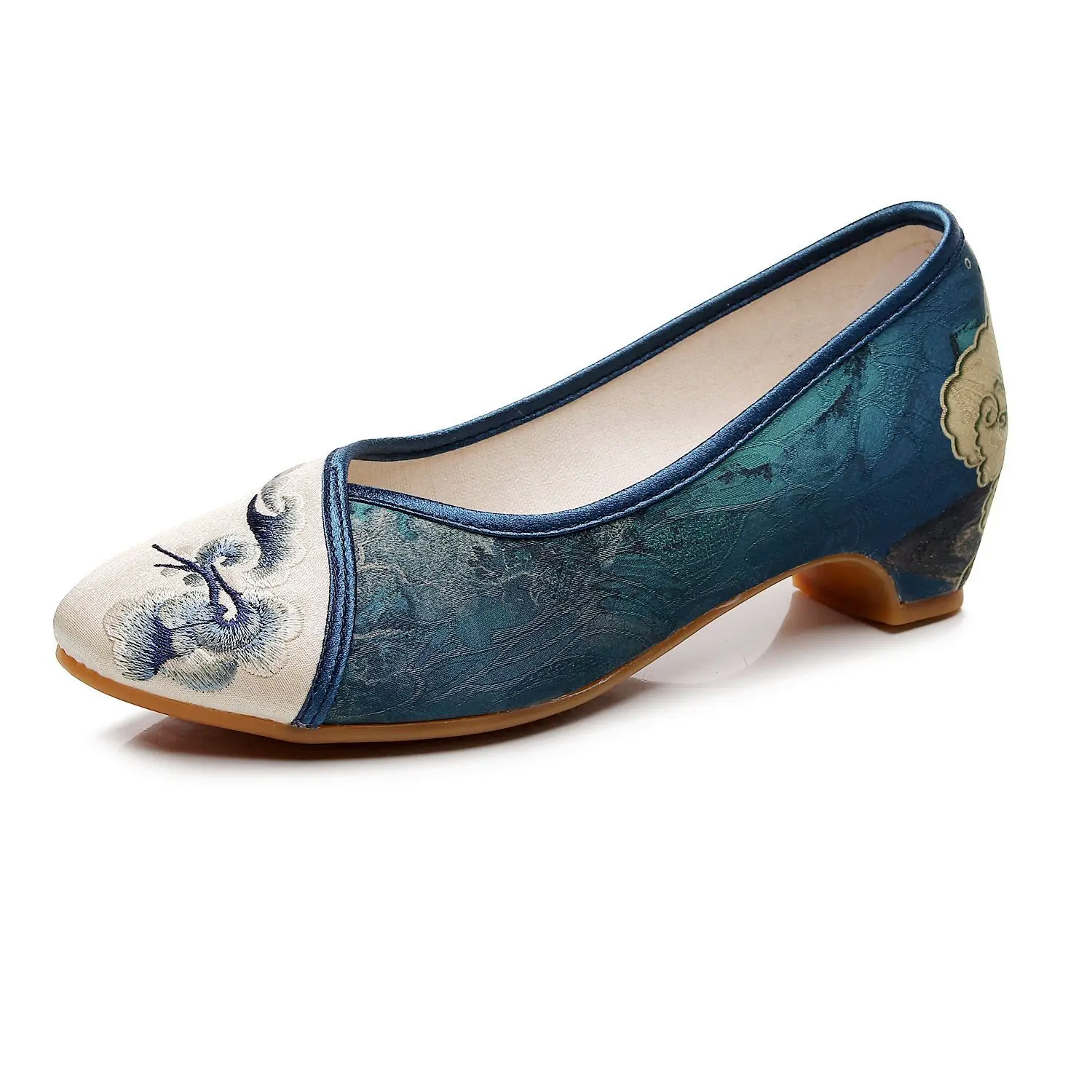 ขนาด 35-40 ฤดูร้อนเก่าปักกิ่งรองเท้าผ้า Cheongsam Pointed Toe รองเท้าผู้หญิงสไตล์ชาติพันธุ์รองเท้าปัก