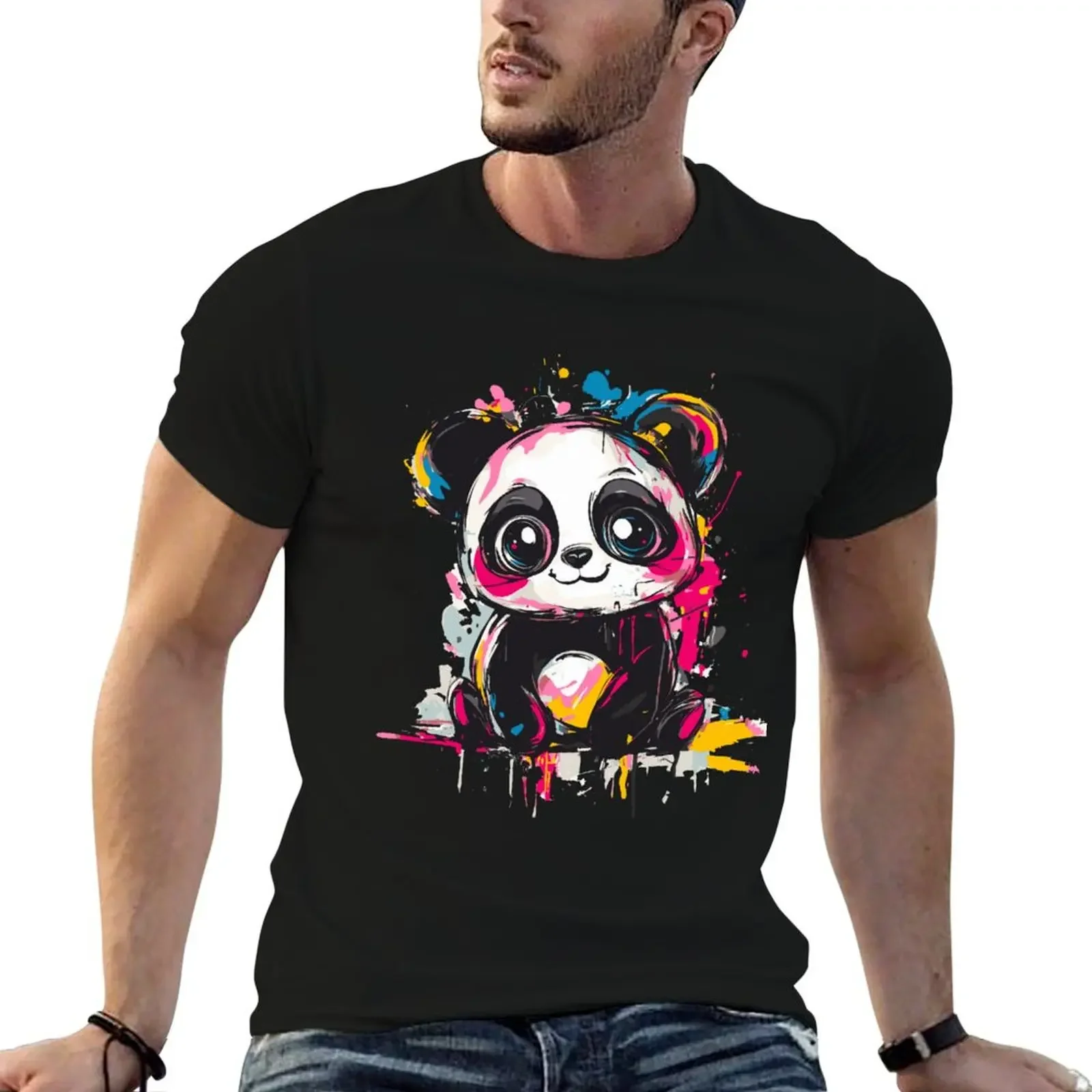 Colorful Splatter Art of a Cute Panda T-Shirt Blouse tshirts personalised affliction shirts plain white t shirts men