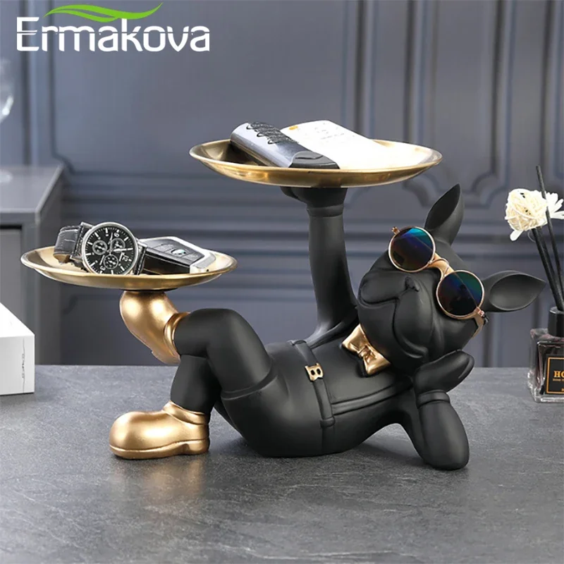 ERMAKOVA Bulldog Animal Figurines Cool Dog Statue Sculpture Living Room Bedroom Decor Home Interior Decoration Accessories