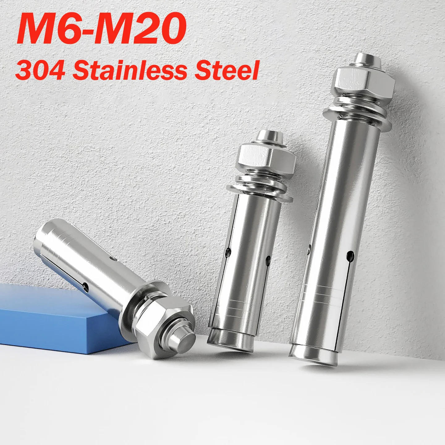 304 Stainless Steel Heavy Duty Expansion Bolt Anchor M6 M8 M10 M12 M14 M16 M20 Fix Bolts Sleeve Anchor for Concrete L:50-250mm
