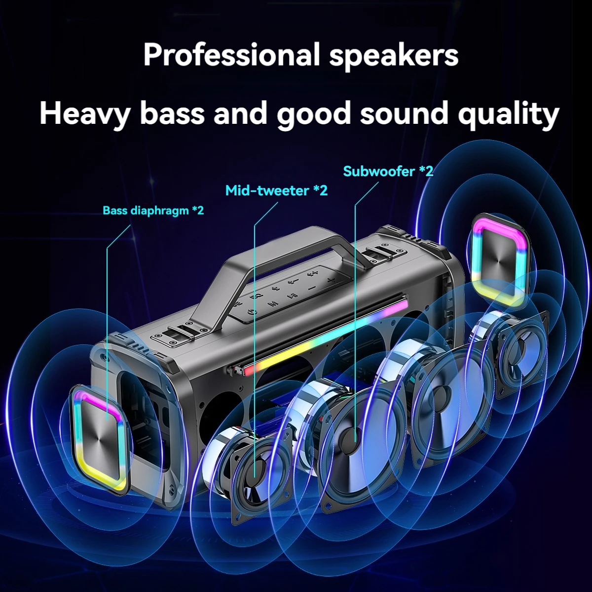 HAIJIAN HJ-68 Karaoke Machine With Dual Wireless Mics, Bluetooth 5.3 Speaker With LED Light, Reverb Sound Card For Outdoor