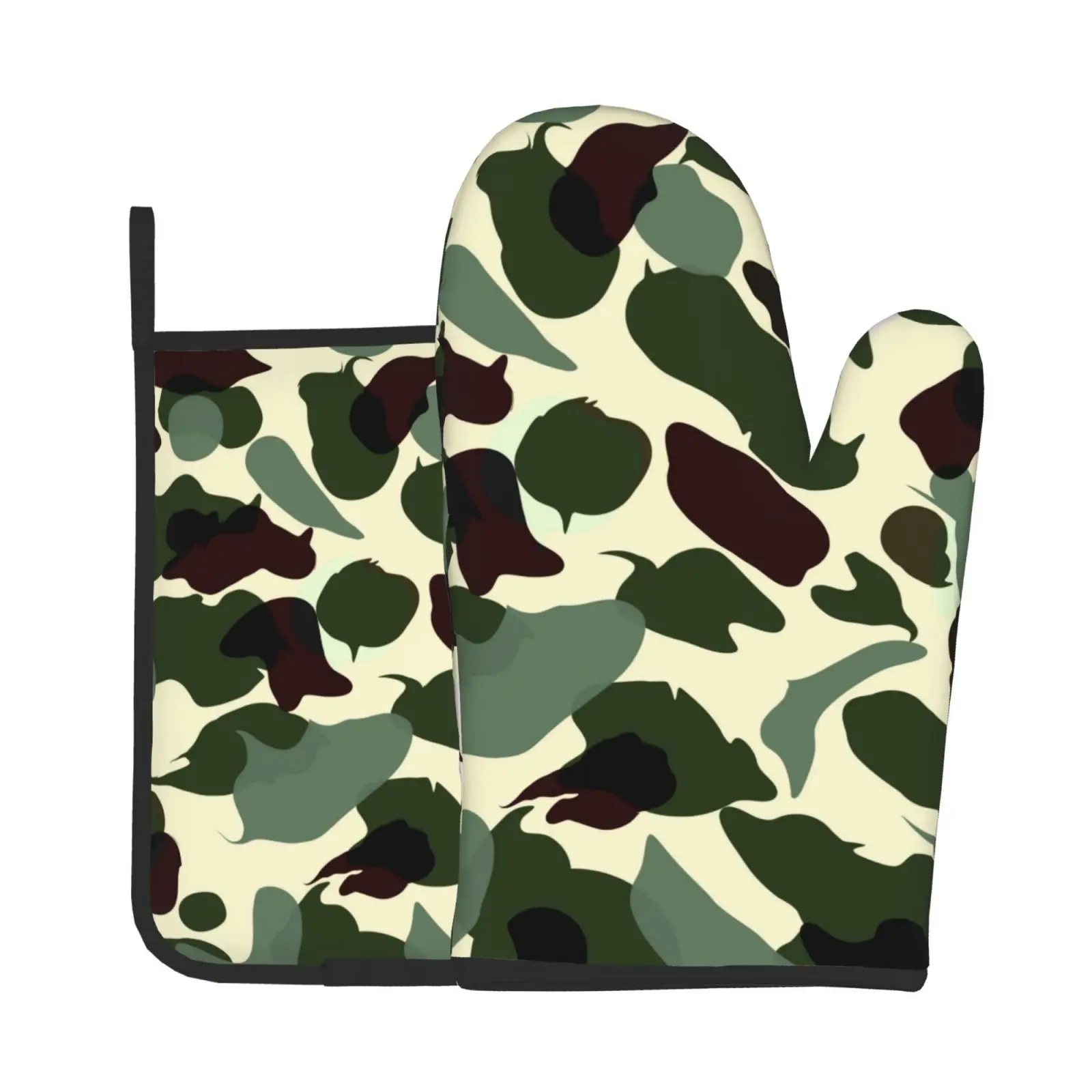 camouflage Oven Mitts and Pot Holders Sets Heat Resistant Non-Slip Cooking Gloves for Kitchen Baking